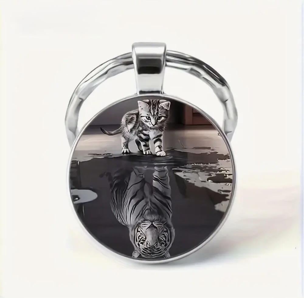 3/$25 Kitten Reflection Tiger Confidence Courage Believing In Yourself Keychain